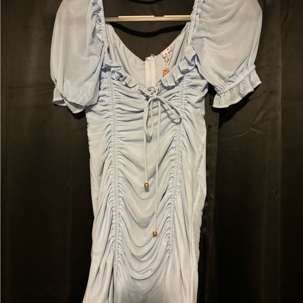 Angel Biba Light Blue Ruched Mini Dress